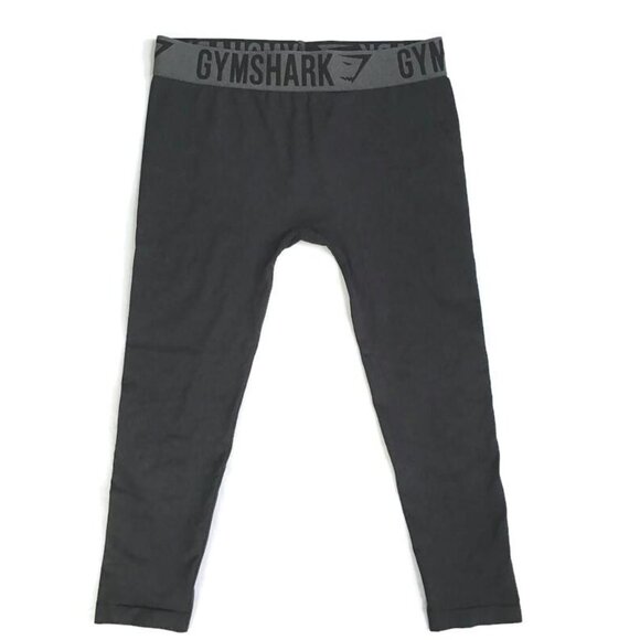 Gymshark Cropped Seamless Leggings Womens M Black Gray Logo Elastic Band Pants - Picture 1 of 6